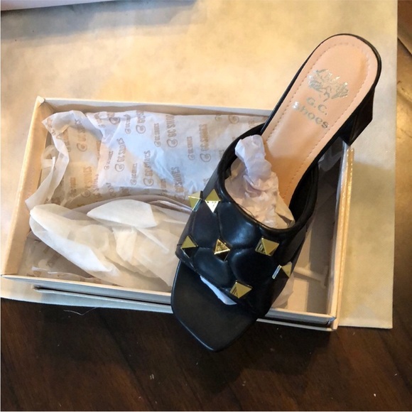 🌟G. C. Shoes Quilted Studded slip on chunky heel sandals storage bags & box - Picture 6 of 16